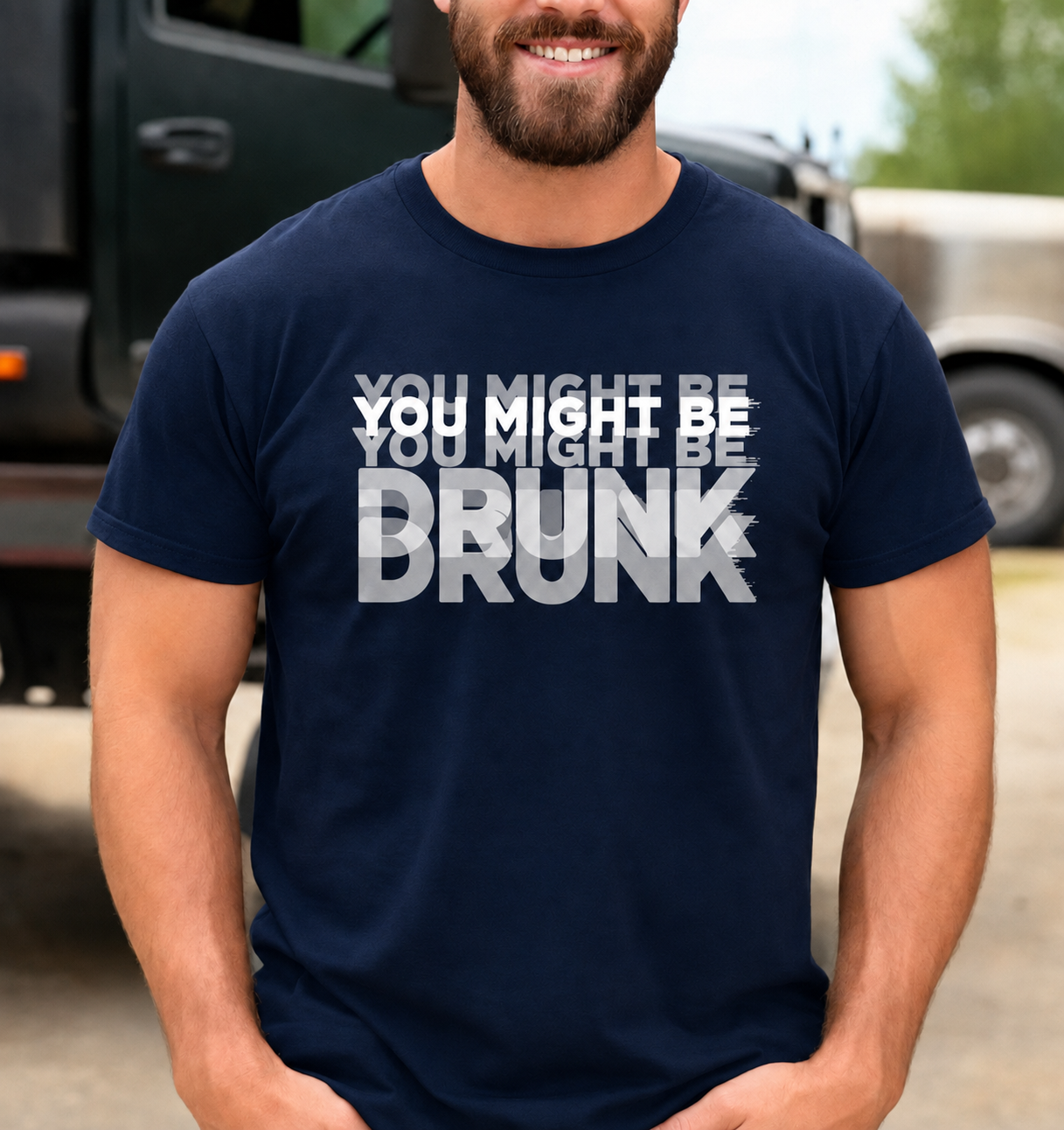 You Might Be Drunk optical illusion unisex graphic T-shirt in Navy
