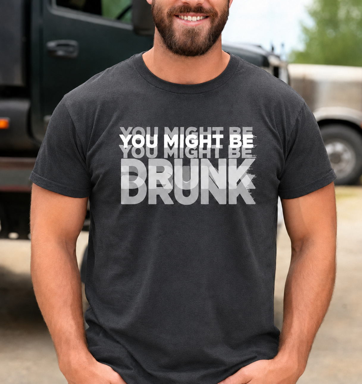You Might Be Drunk optical illusion unisex graphic T-shirt in Dark Heather