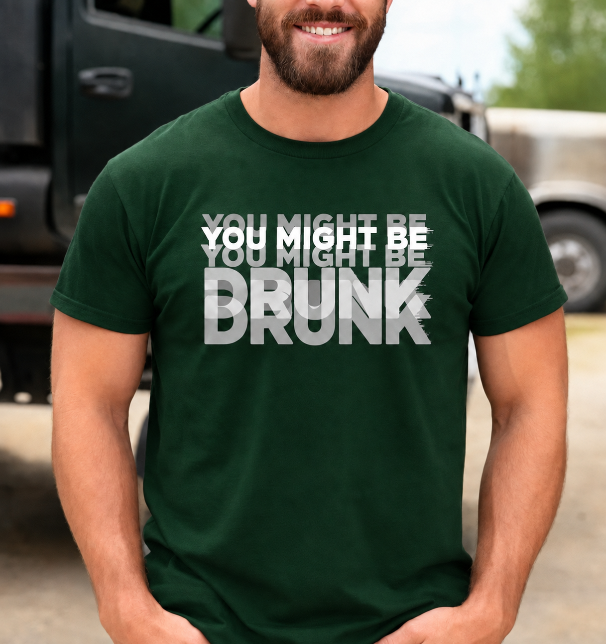 You Might Be Drunk optical illusion unisex graphic T-shirt in Forest Green
