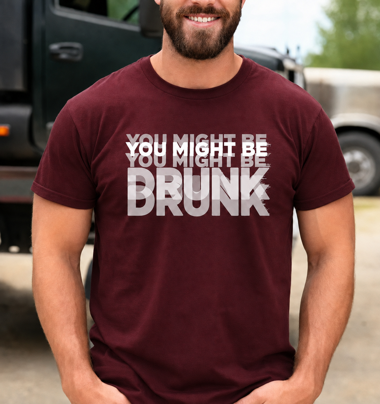 You Might Be Drunk optical illusion unisex graphic T-shirt in Maroon