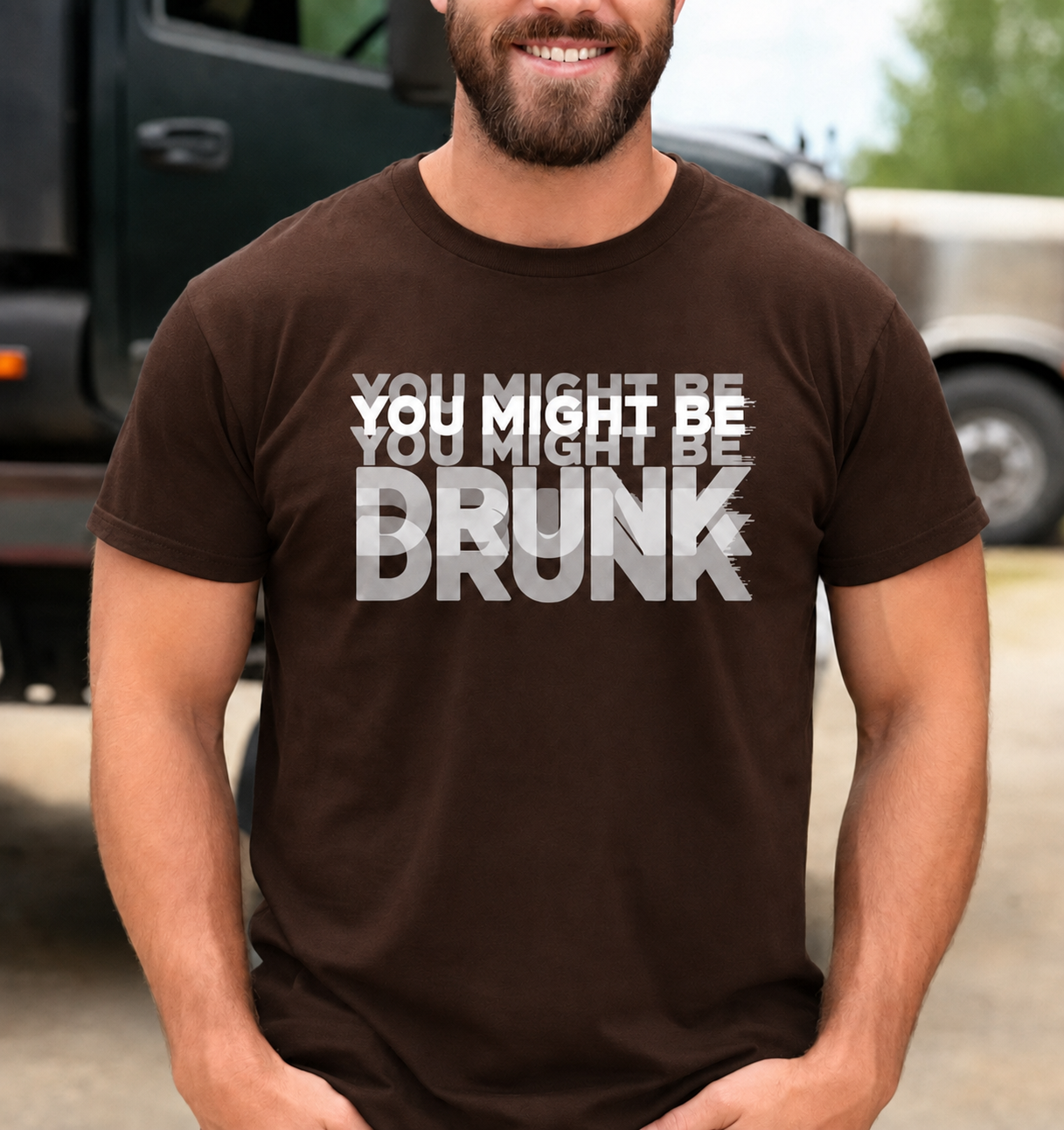 You Might Be Drunk optical illusion unisex graphic T-shirt in Chocolate