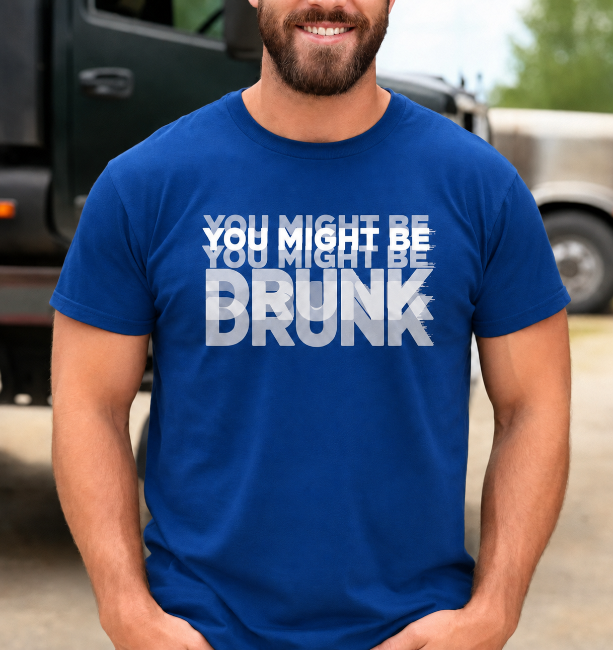 You Might Be Drunk optical illusion unisex graphic T-shirt in Royal Blue