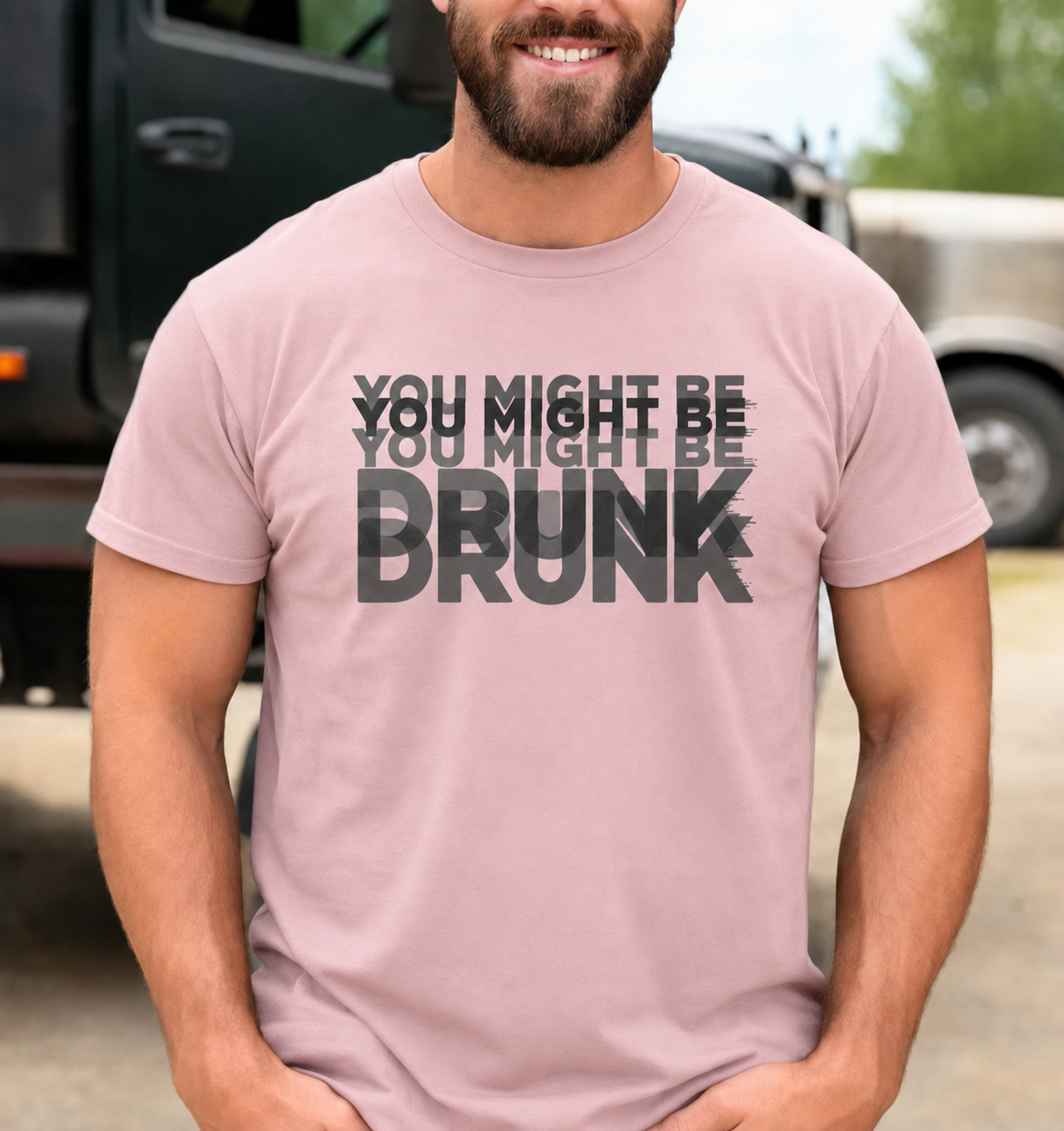 You Might Be Drunk optical illusion unisex graphic T-shirt in Light Pink